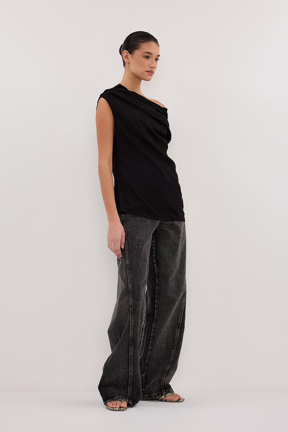 ANDY BLACK ASYM DRAPED TOP