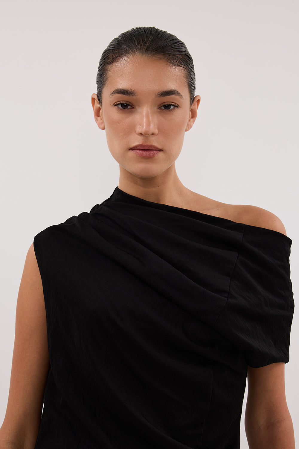 ANDY BLACK ASYM DRAPED TOP