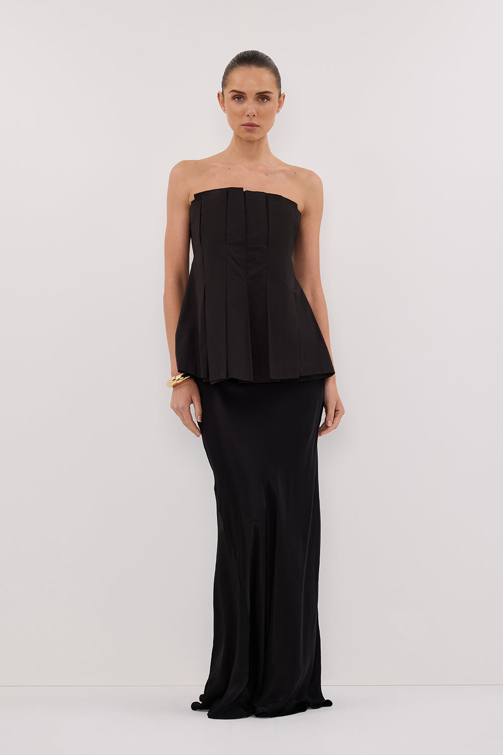 LILLY BLACK PLEATED STRAPLESS TOP