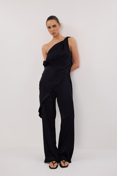 Stas wearing EVE INK ASYM SATIN TOP