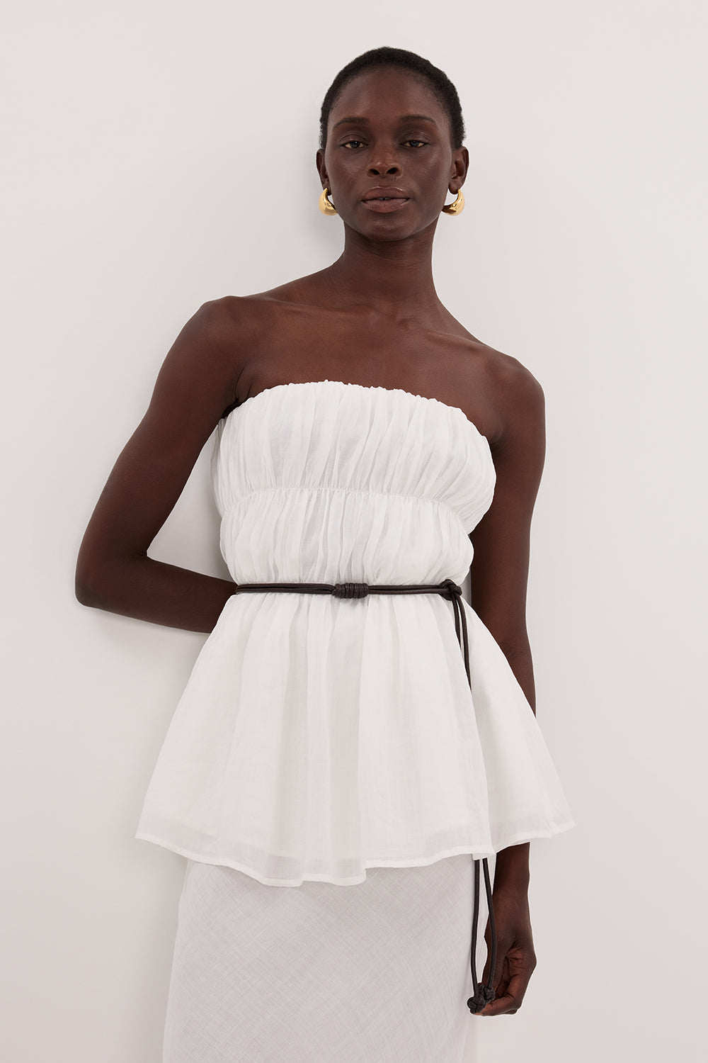 ARTIE WHITE RAMIE STRAPLESS TOP