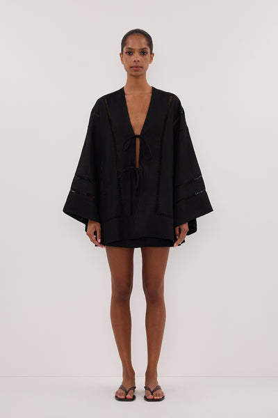 LINDSAY BLACK LINEN KIMONO TOP – DISSH