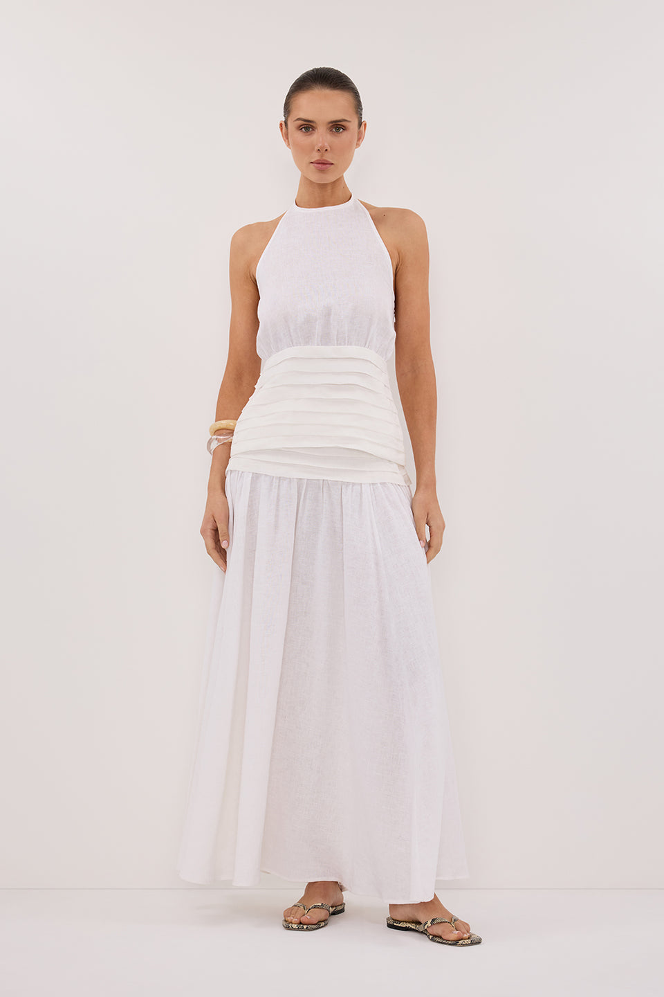 HALLIE WHITE LINEN HALTER TOP