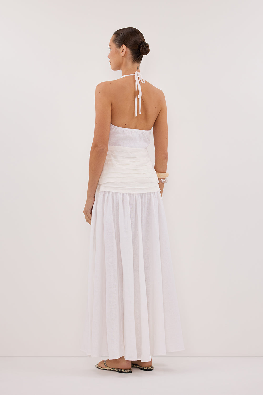 HALLIE WHITE LINEN HALTER TOP