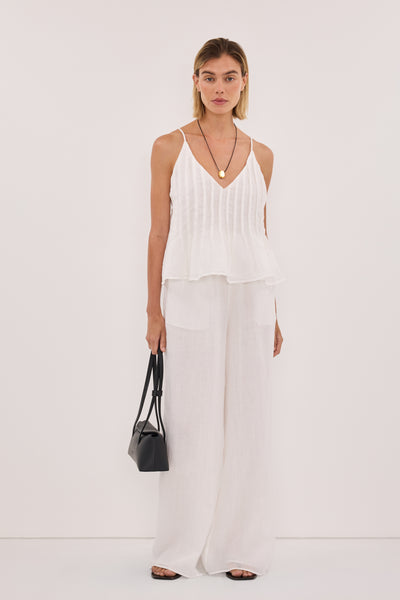 Joanna wearing TAHLIA WHITE RAMIE TOP