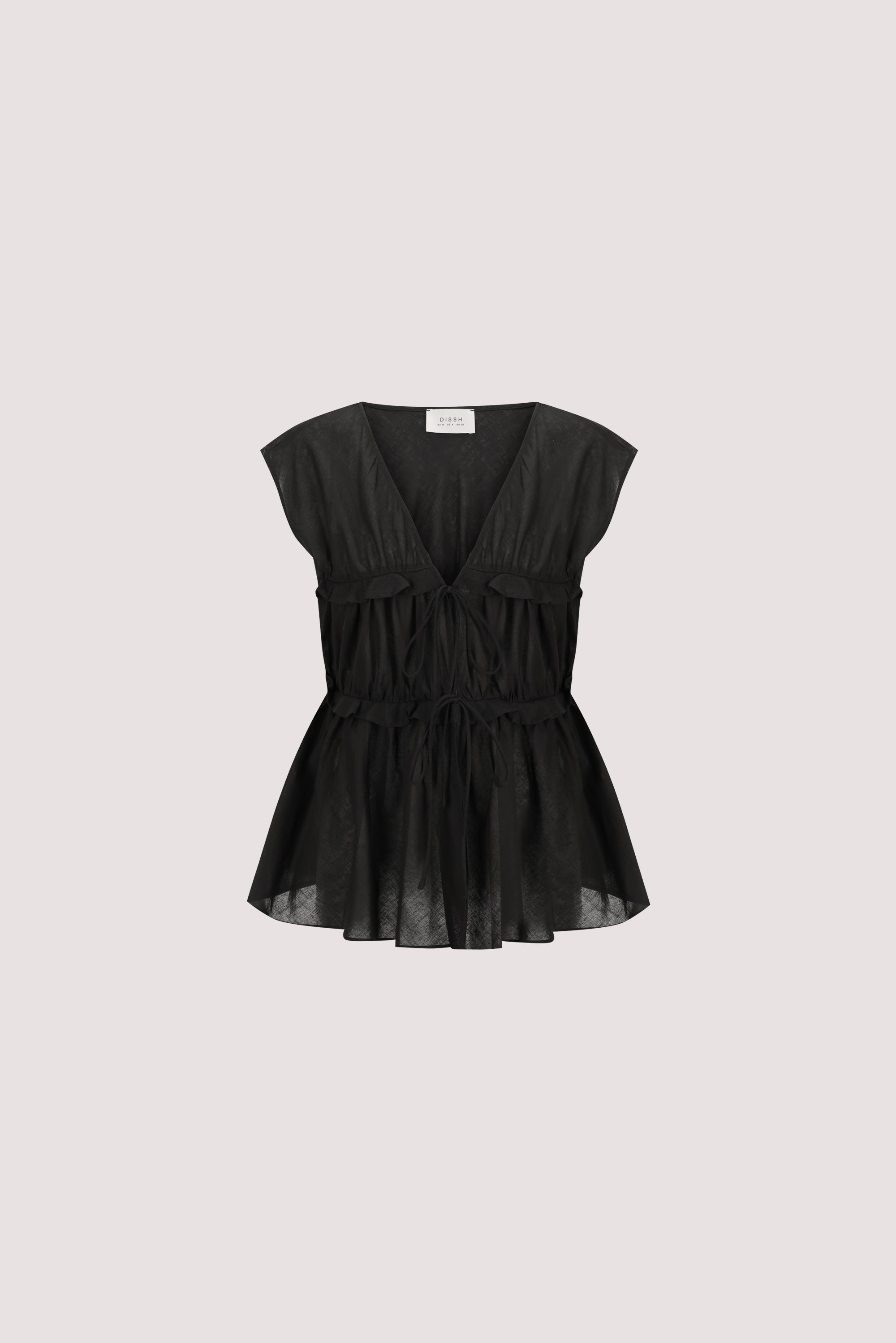 QUINN BLACK LINEN RUFFLE TOP