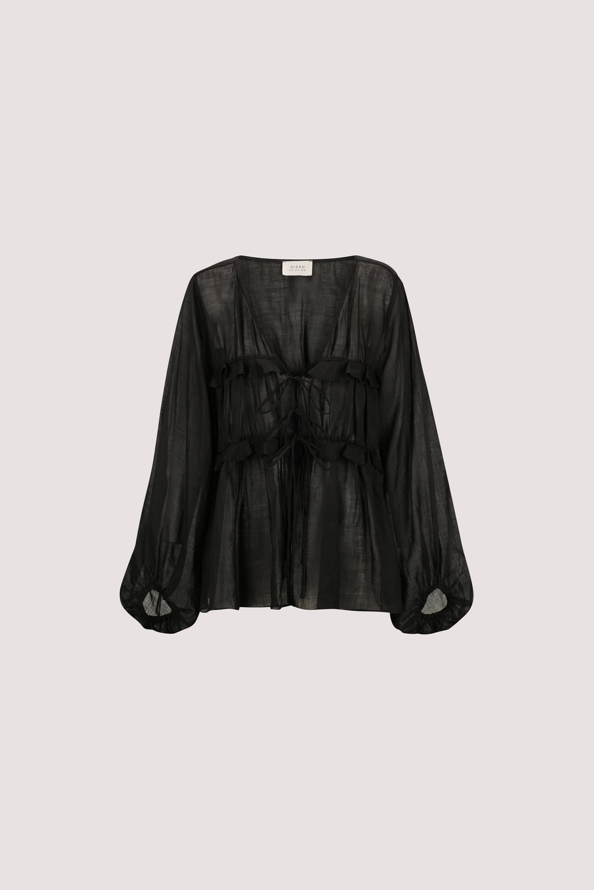 MILA BLACK RAMIE LONG SLEEVE FRILL TOP