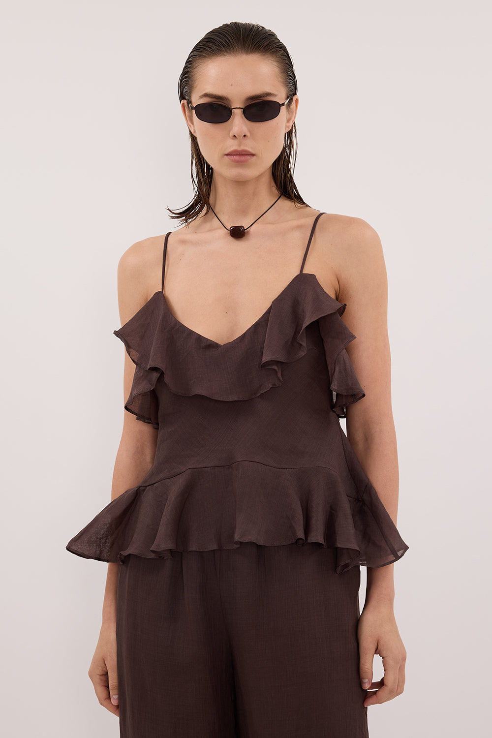 SARA DARK CHOC RAMIE CAMI TOP