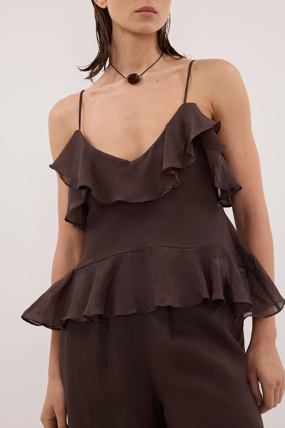 SARA DARK CHOC RAMIE CAMI TOP