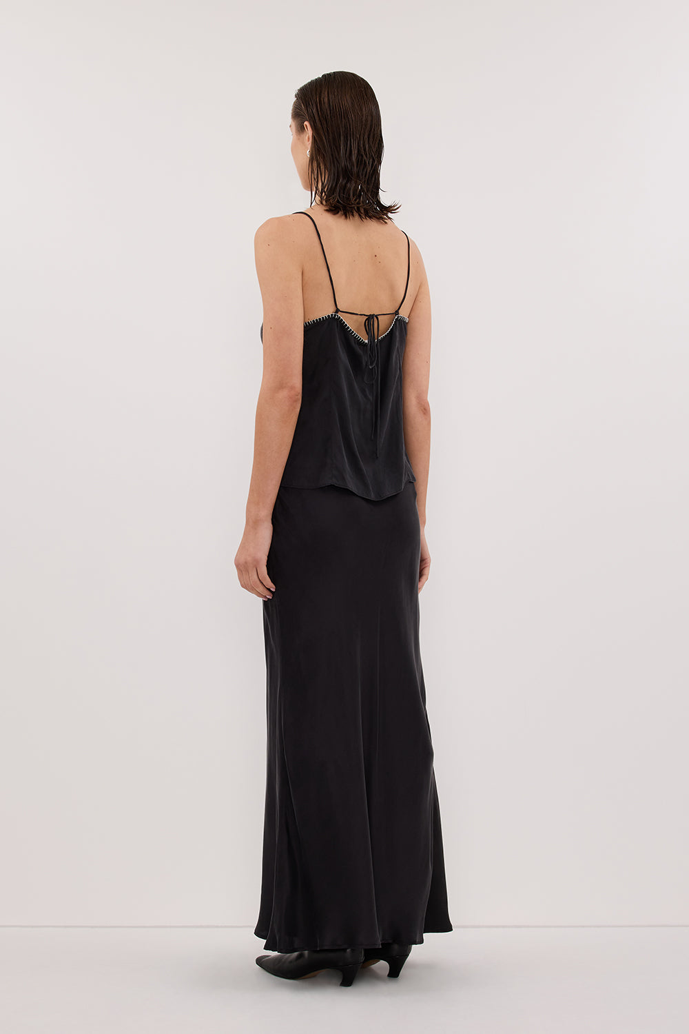 PIPER BLACK SLEEVELESS SILK STITCH DETAIL CAMI TOP
