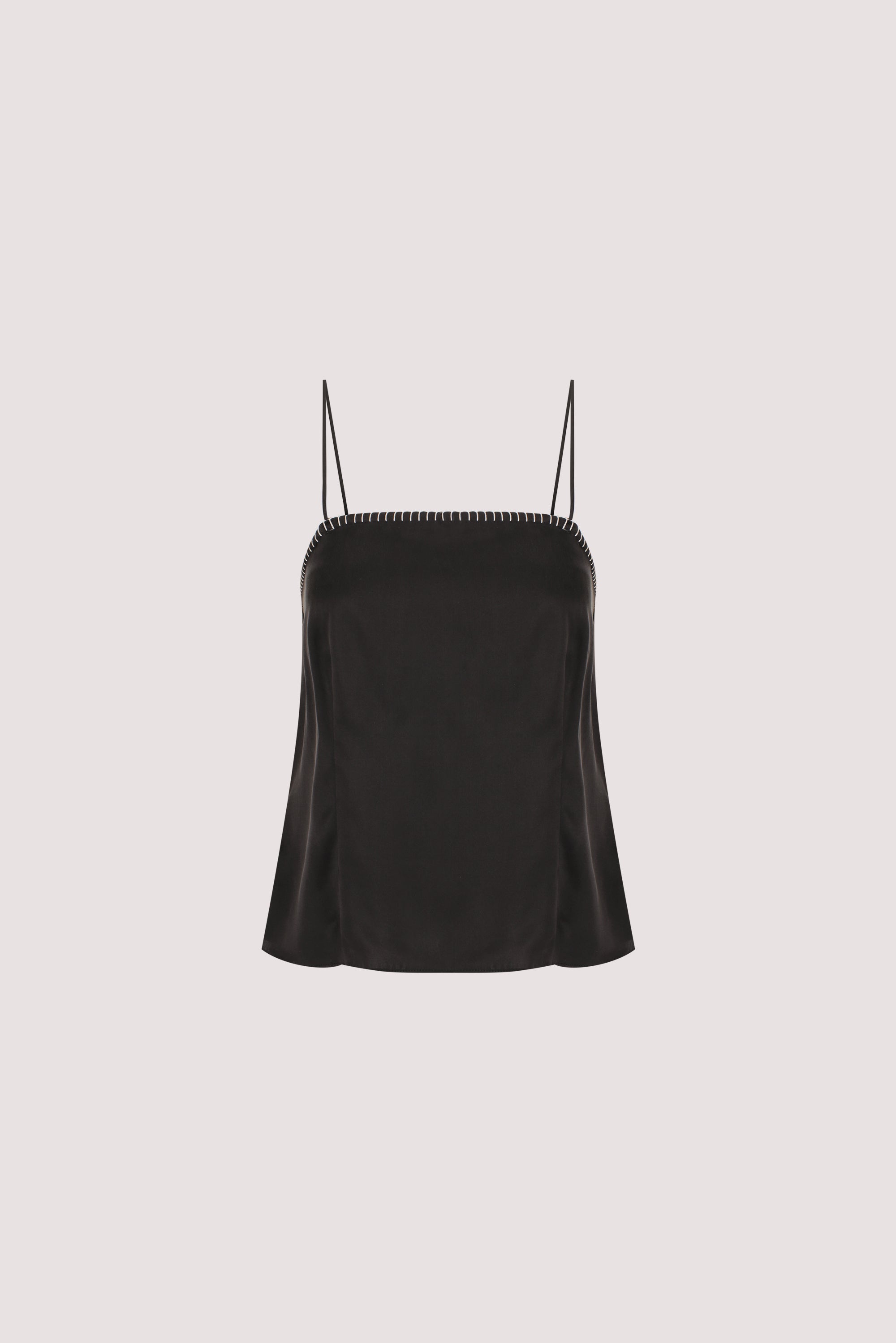 PIPER BLACK SLEEVELESS SILK STITCH DETAIL CAMI TOP