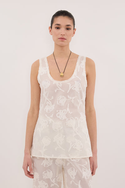 Carol wearing AZALEA OFF WHITE JACQUARD CAMI TOP
