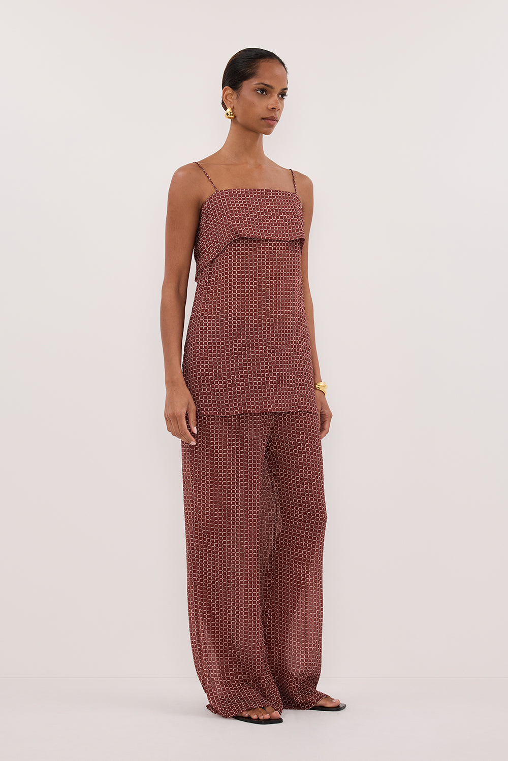 TIA SAHARA SLEEVELESS MICRO CHECK CAMI TOP