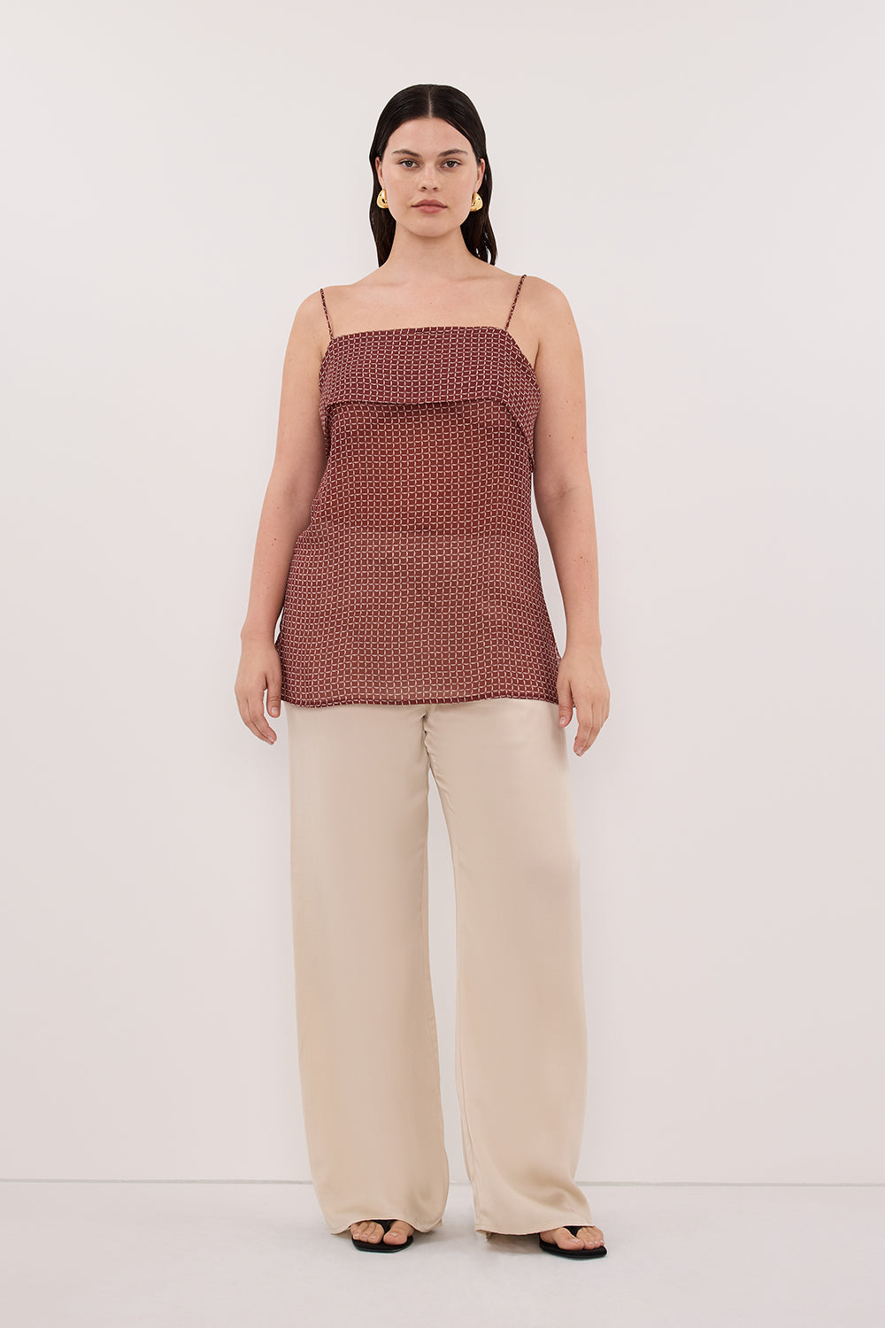 TIA SAHARA SLEEVELESS MICRO CHECK CAMI TOP