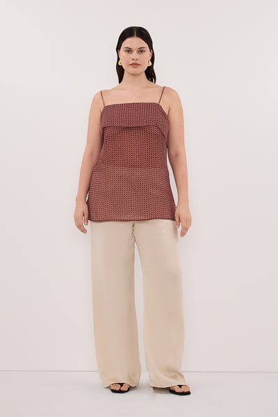 Jasmine wearing TIA SAHARA SLEEVELESS MICRO CHECK CAMI TOP