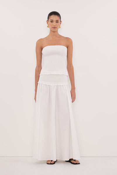 Aude wearing EDIE WHITE STRAPLESS COTTON TOP