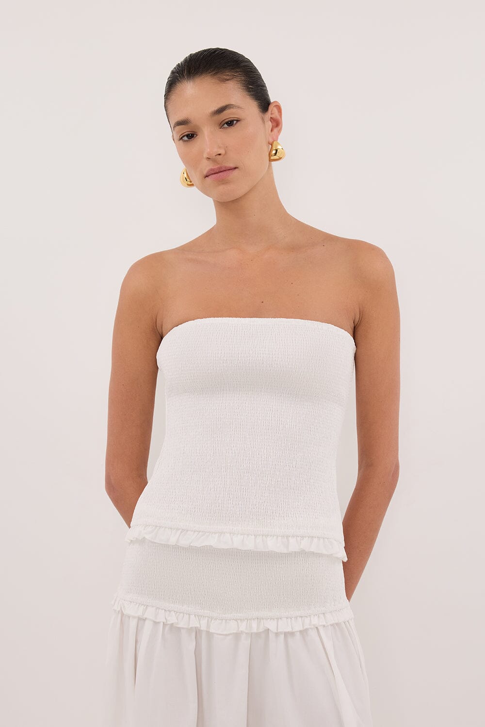EDIE WHITE STRAPLESS COTTON TOP