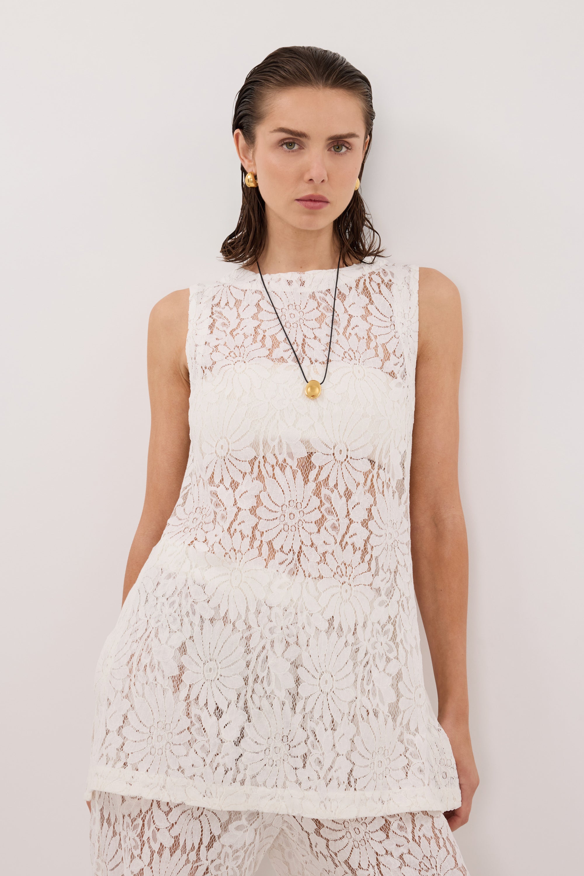 Wilma Sleeveless Lace Tunic Top in White By DISSH | Matching Set Wilma Sleeveless Lace Tunic Top in White By DISSH | Matching Set