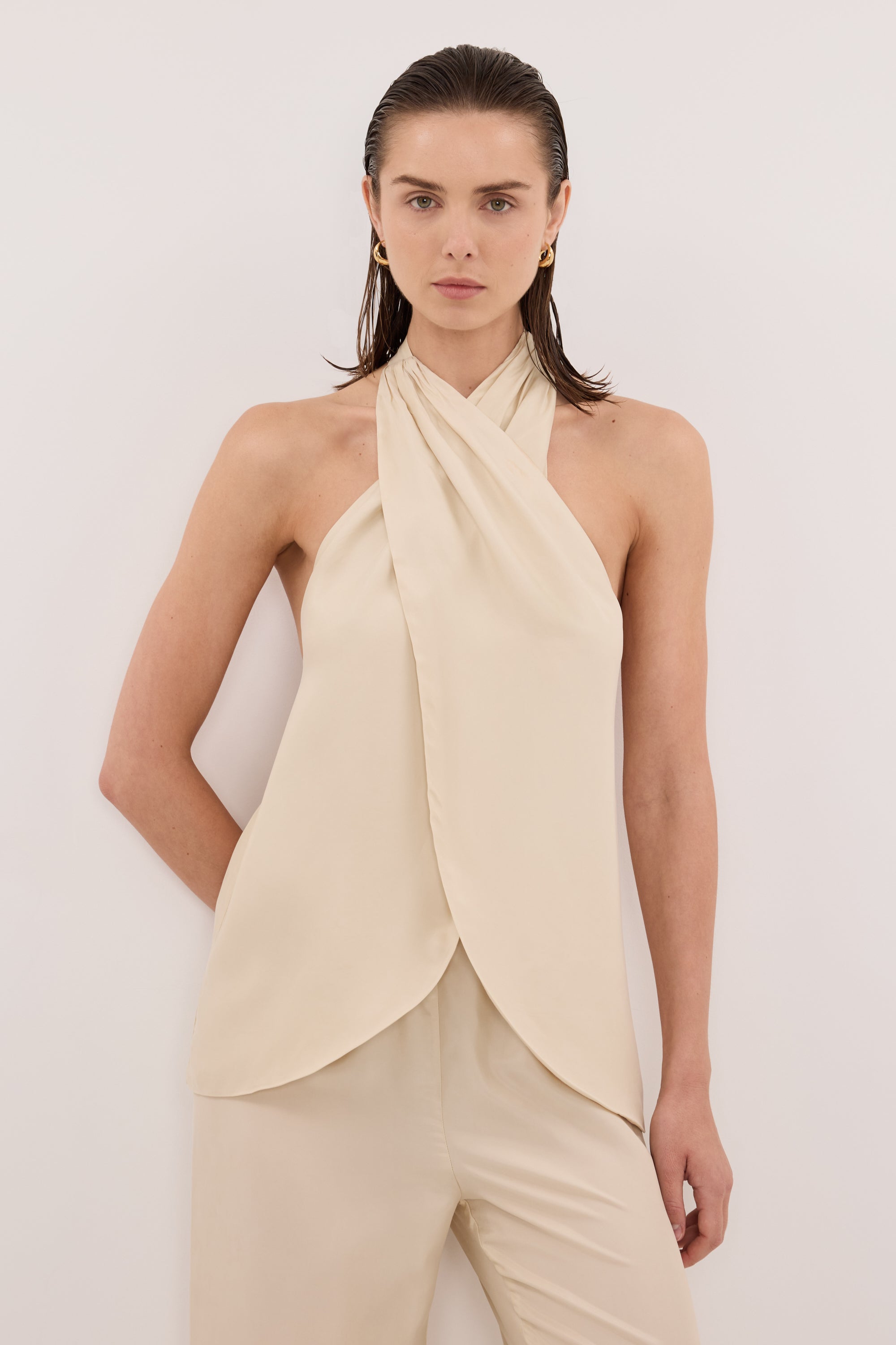 ADDIE STRAW CUPRO HALTER TOP