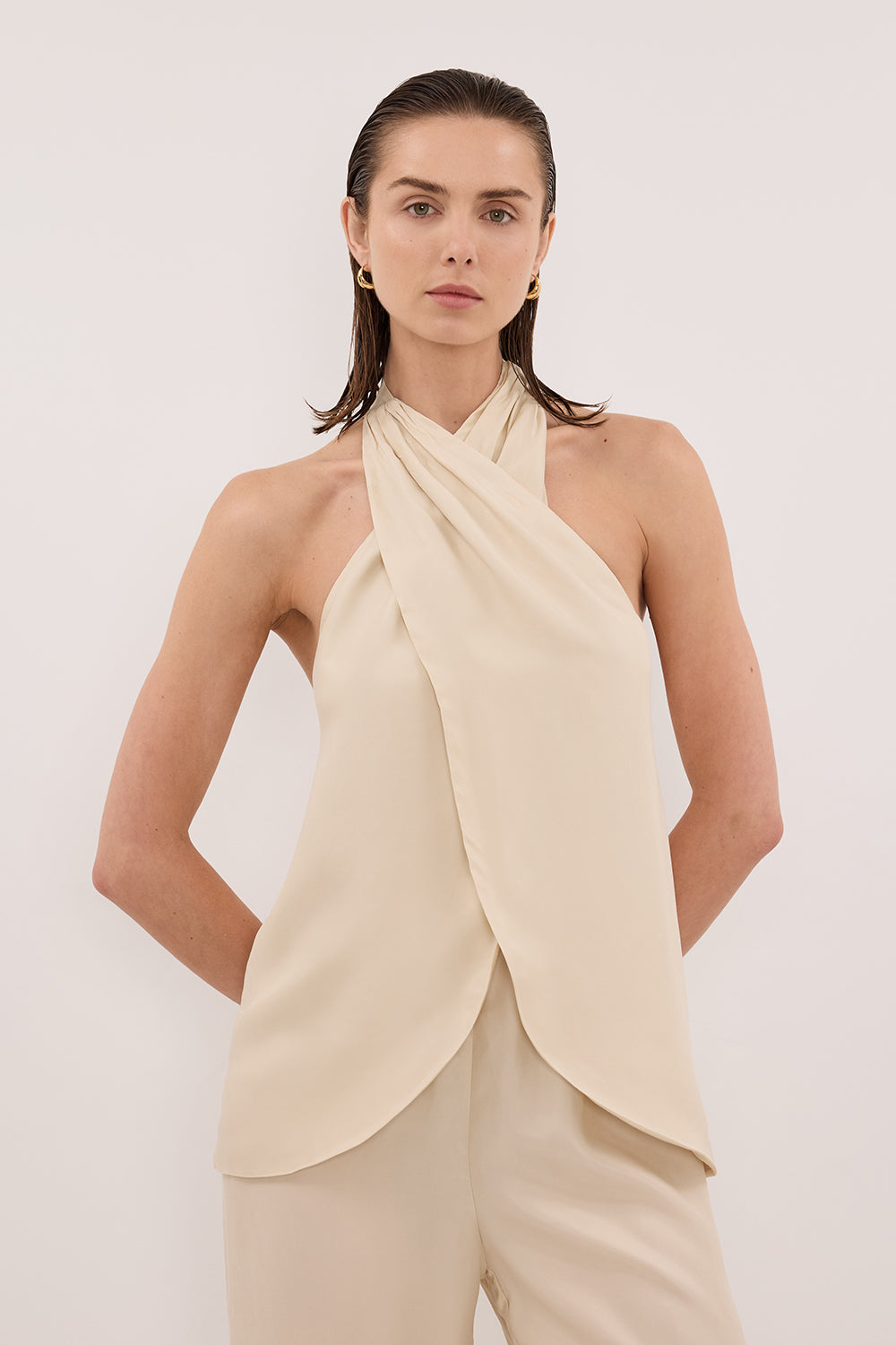 ADDIE STRAW CUPRO HALTER TOP