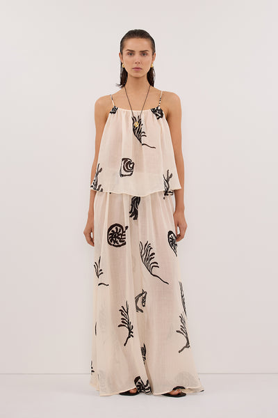 Stas wearing POSITANO SANDSTONE SLEEVELESS RAMIE  TOP