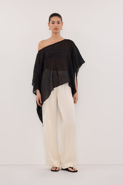 Aude wearing BRIANNE BLACK BATWING RAMIE TOP