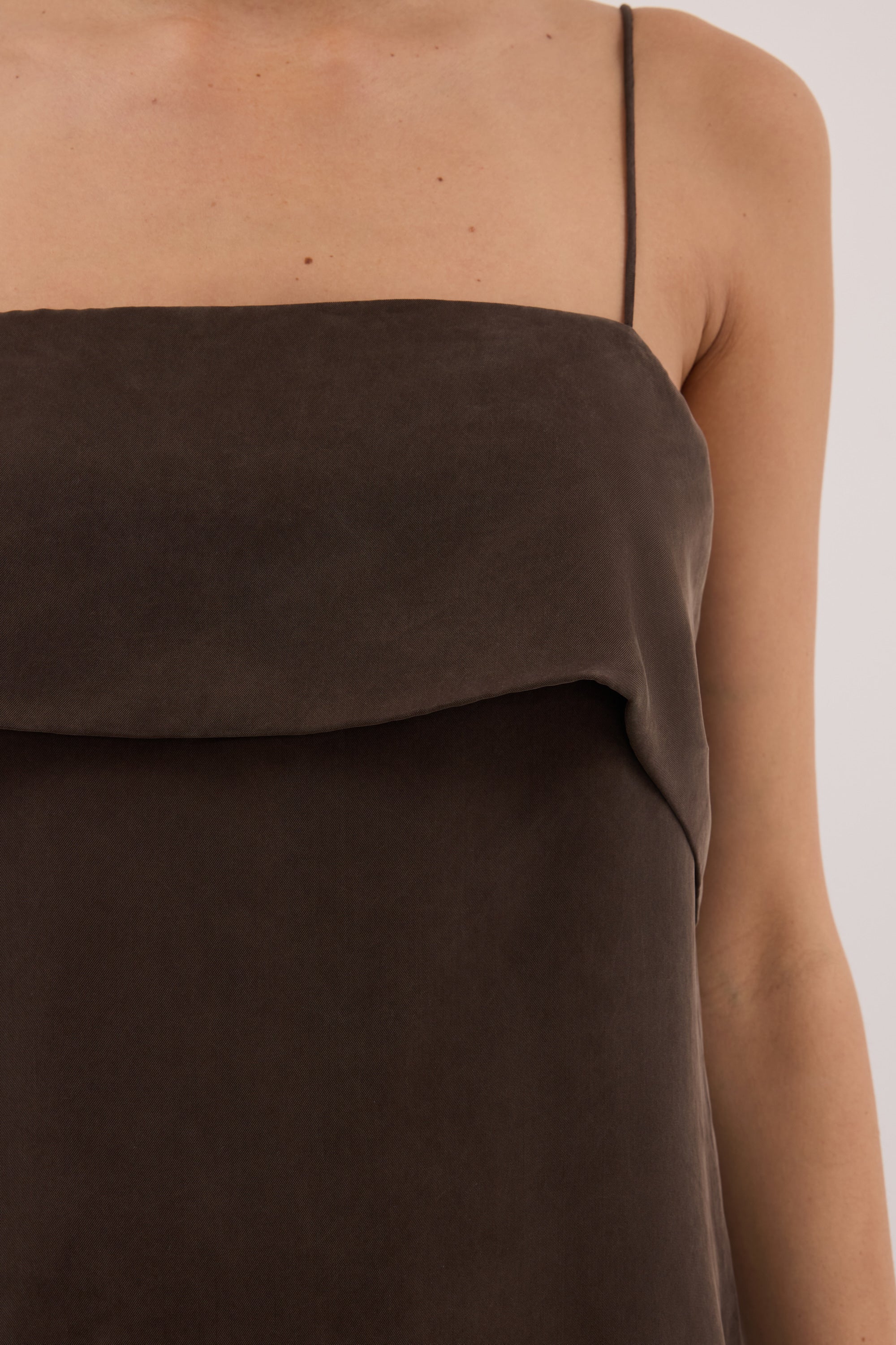 IDA BITTER CHOC SLEEVELESS FOLDOVER CAMI TOP