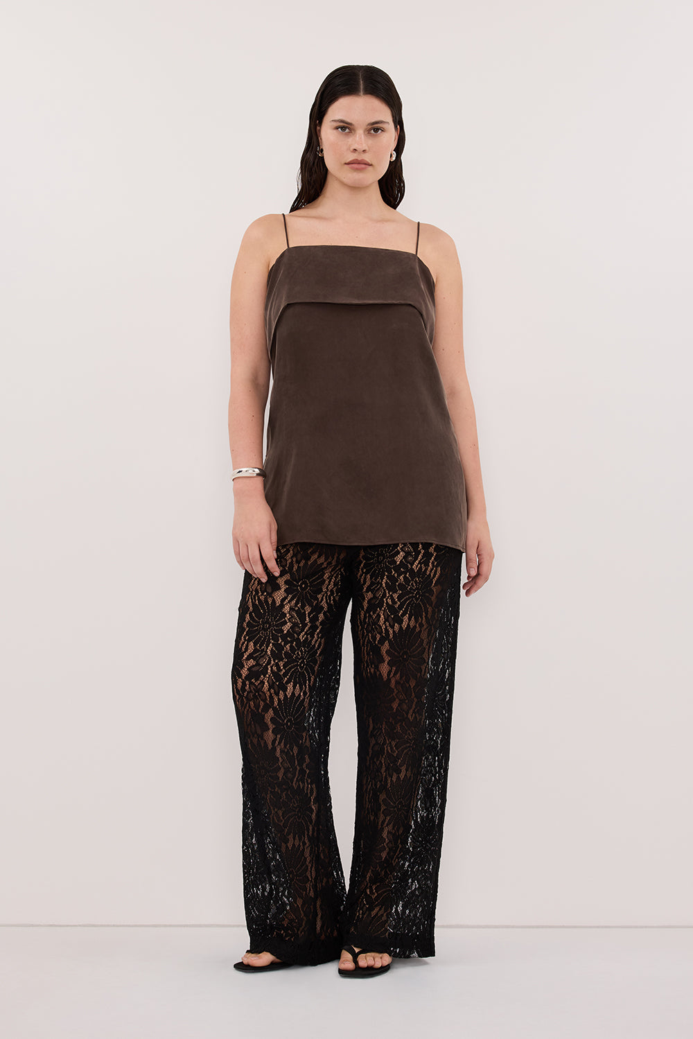 IDA BITTER CHOC SLEEVELESS FOLDOVER CAMI TOP