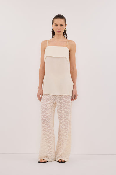 Stas wearing IDA SANDSTONE SLEEVELESS FOLDOVER CAMI TOP