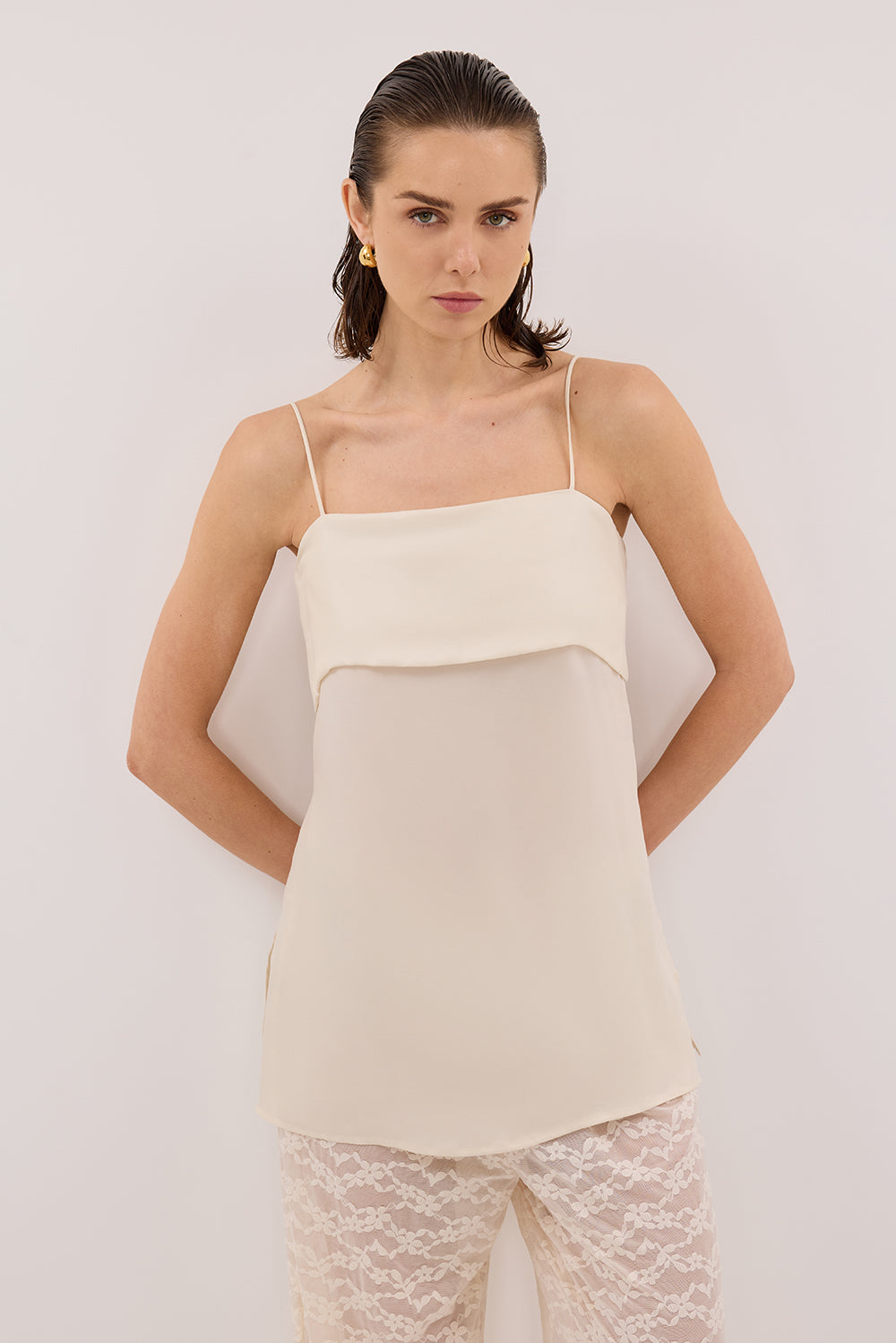 IDA SANDSTONE SLEEVELESS FOLDOVER CAMI TOP