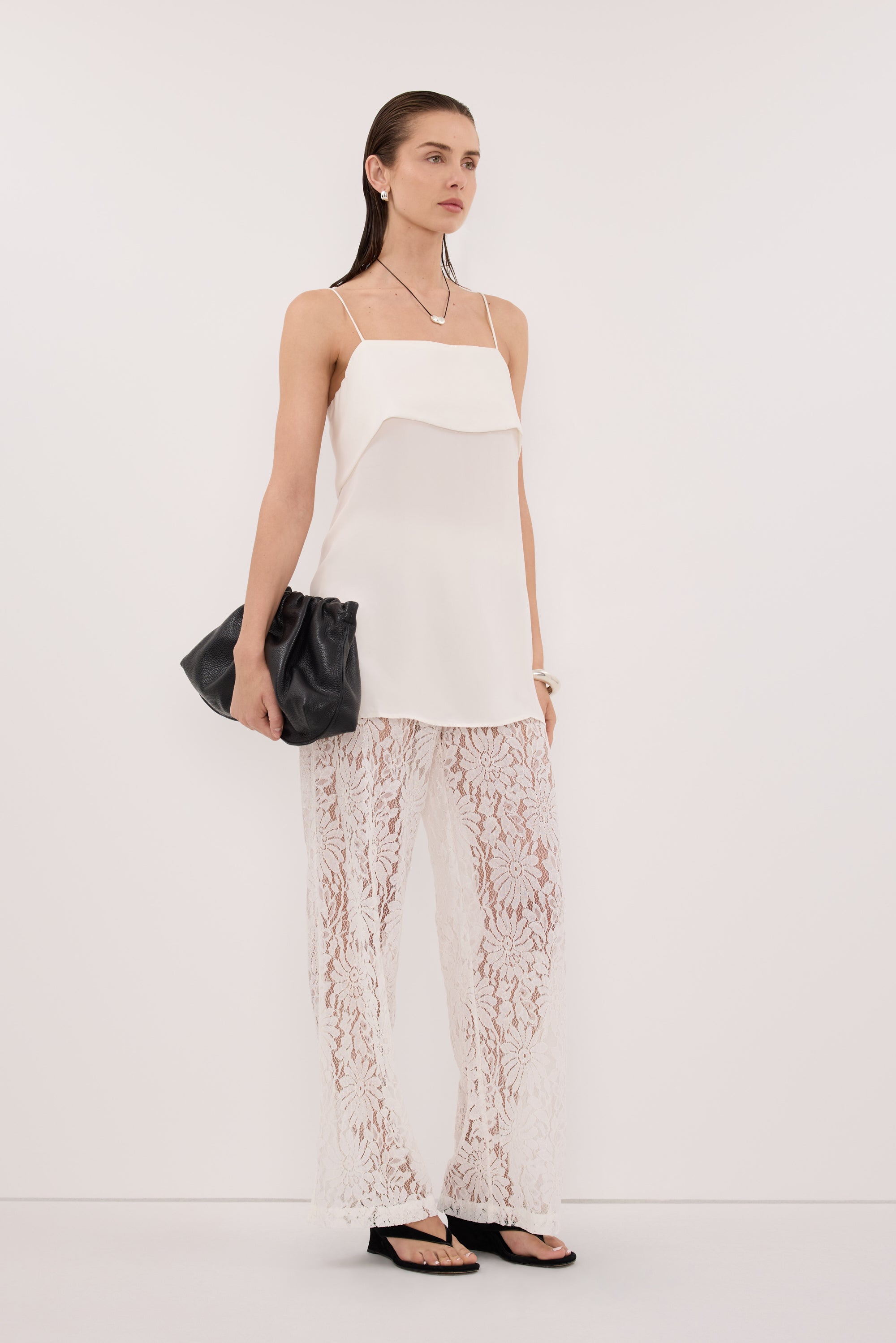 IDA WHITE SLEEVELESS FOLDOVER CAMI TOP