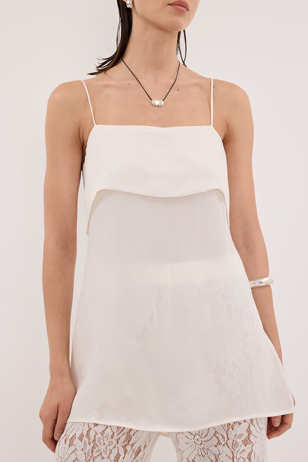 IDA WHITE SLEEVELESS FOLDOVER CAMI TOP