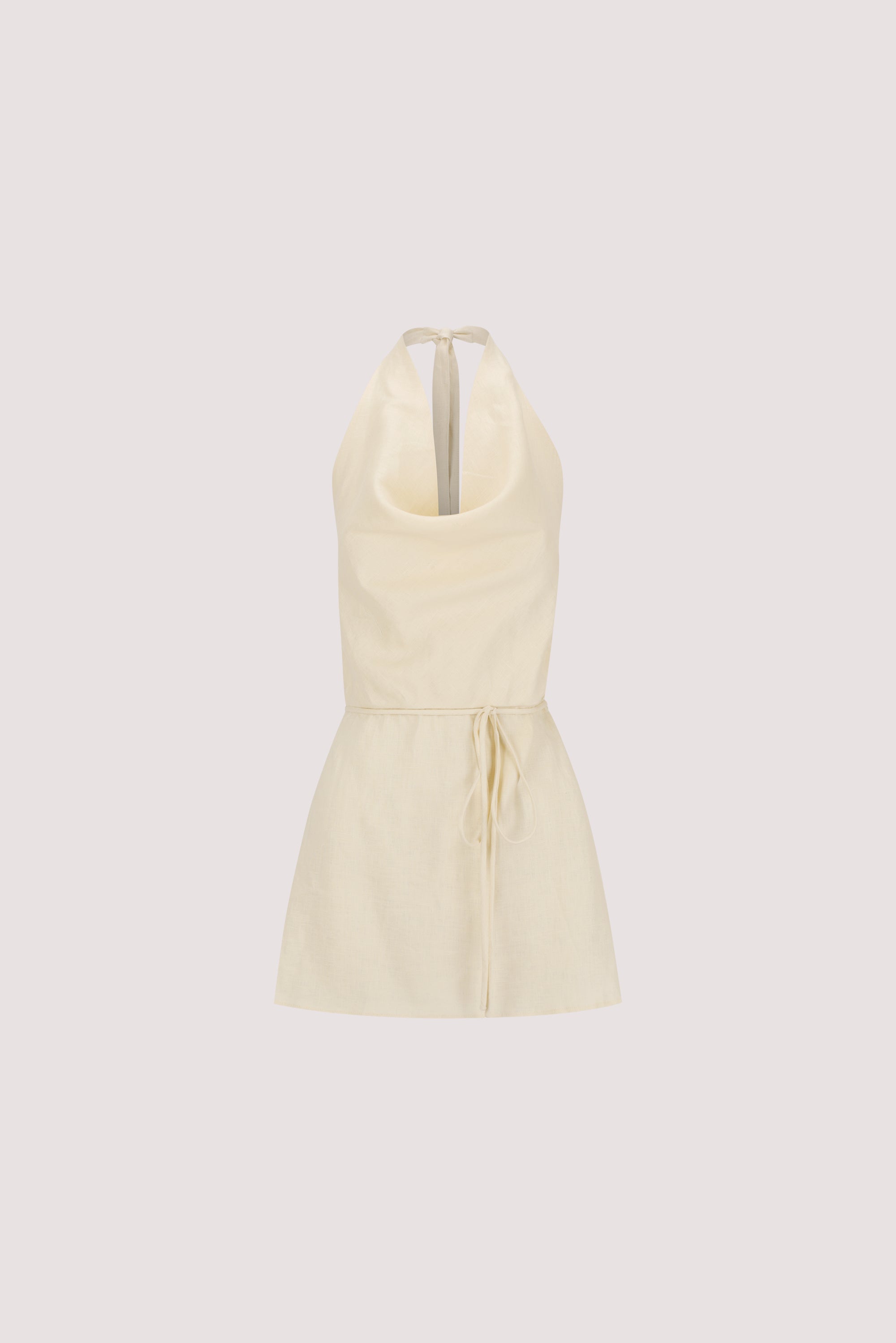 HAYLEE STRAW SLEEVELESS LINEN COWL TOP