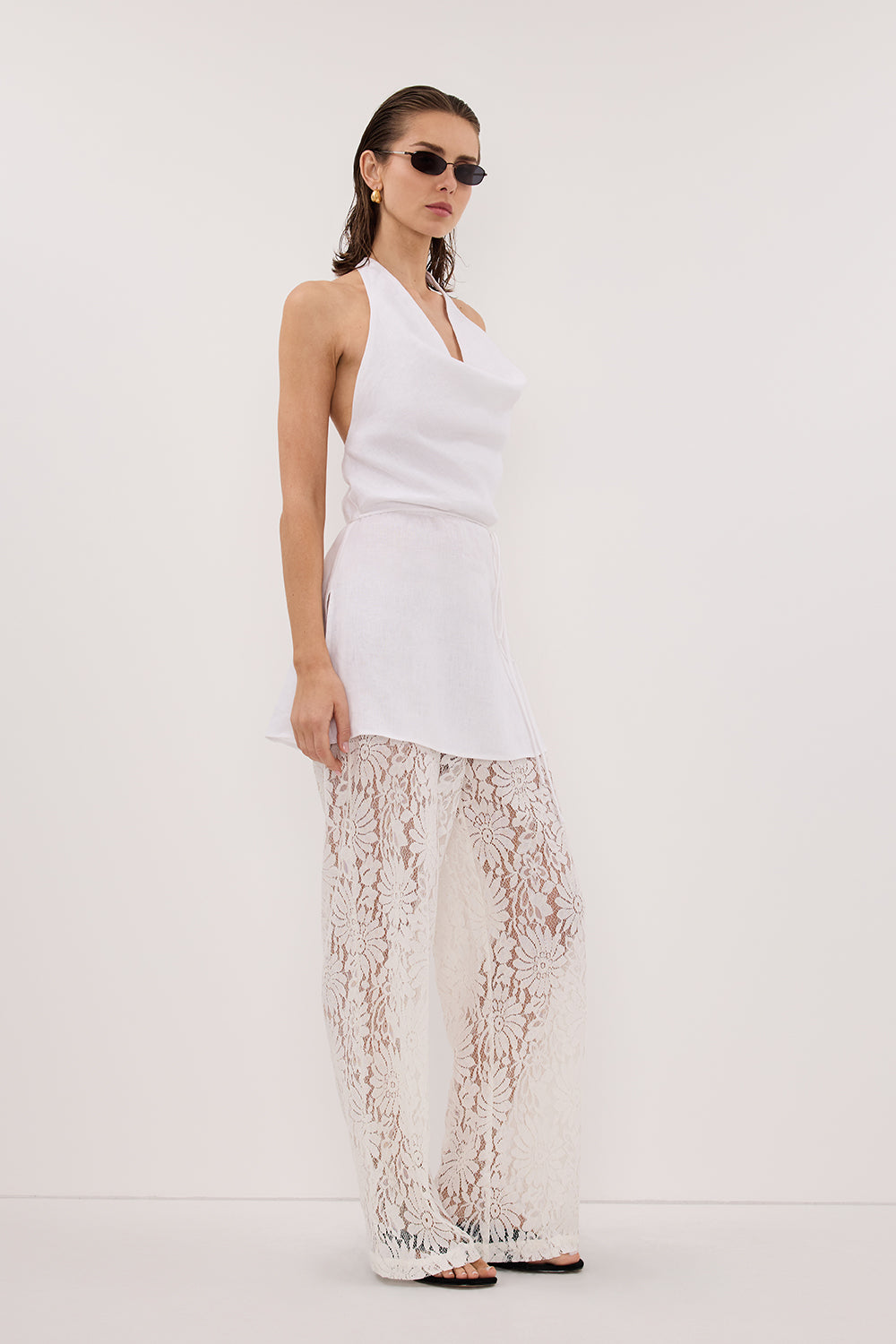 HAYLEE WHITE SLEEVELESS LINEN COWL TOP