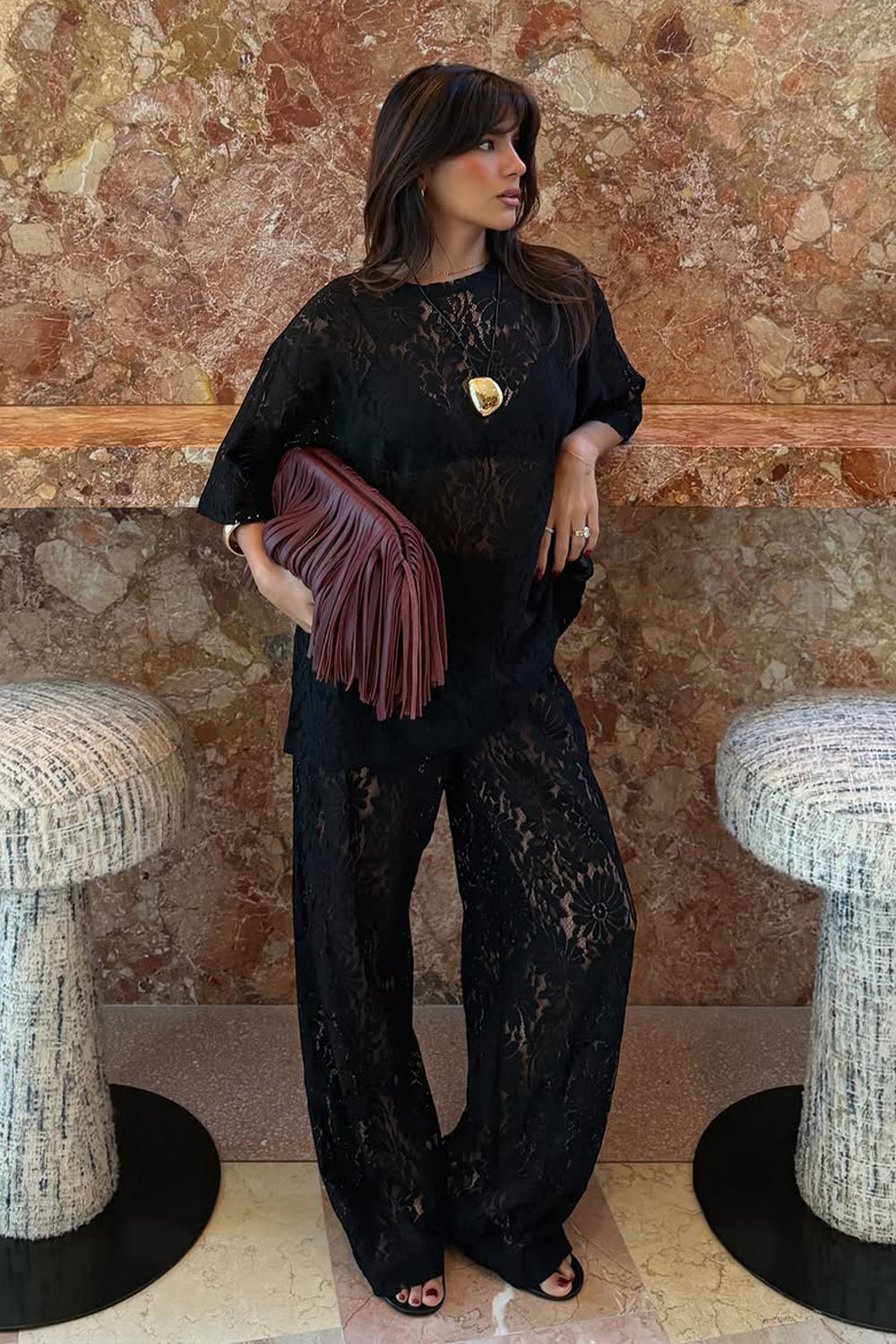 WILMA BLACK LACE TEE