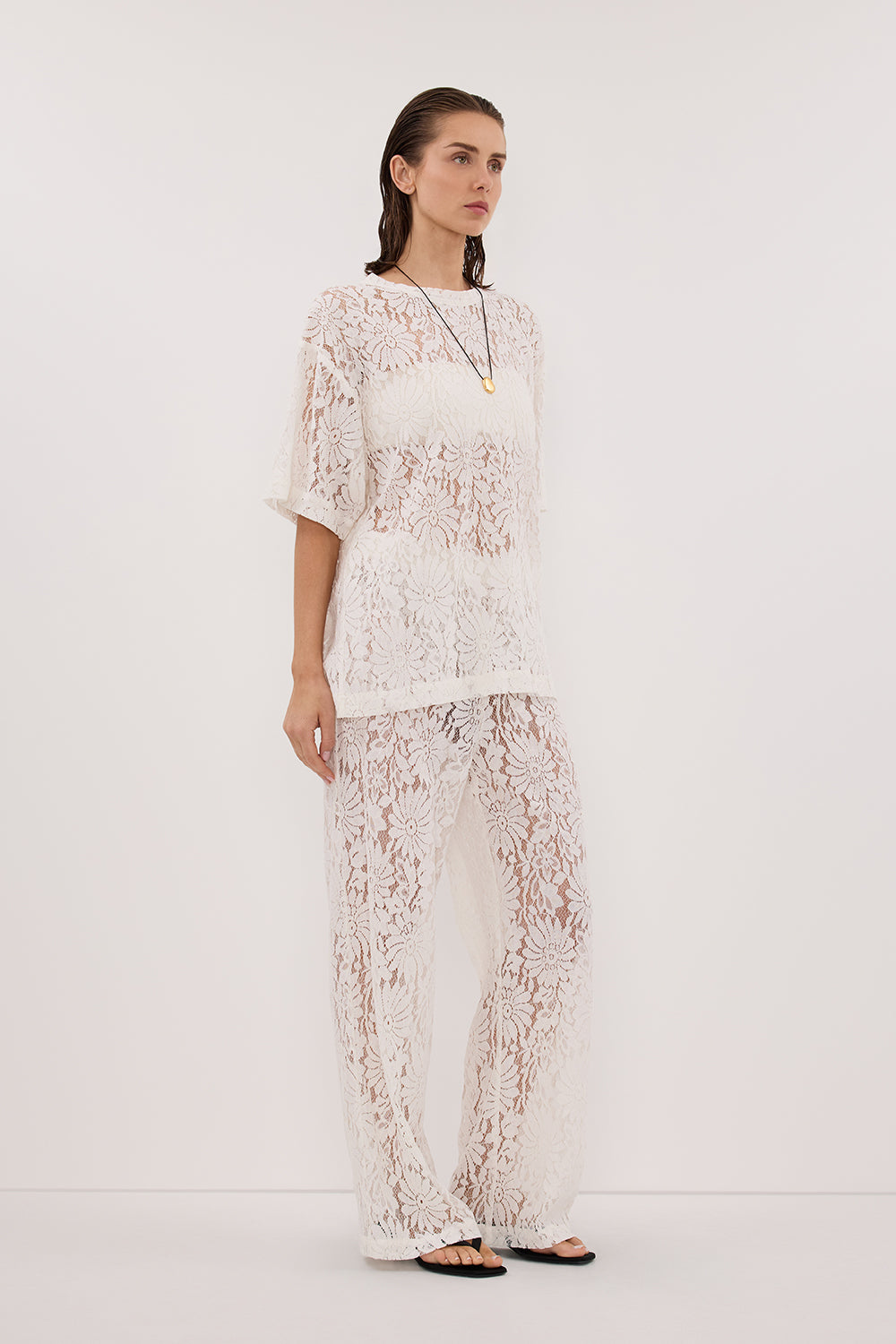 WILMA WHITE LACE TEE
