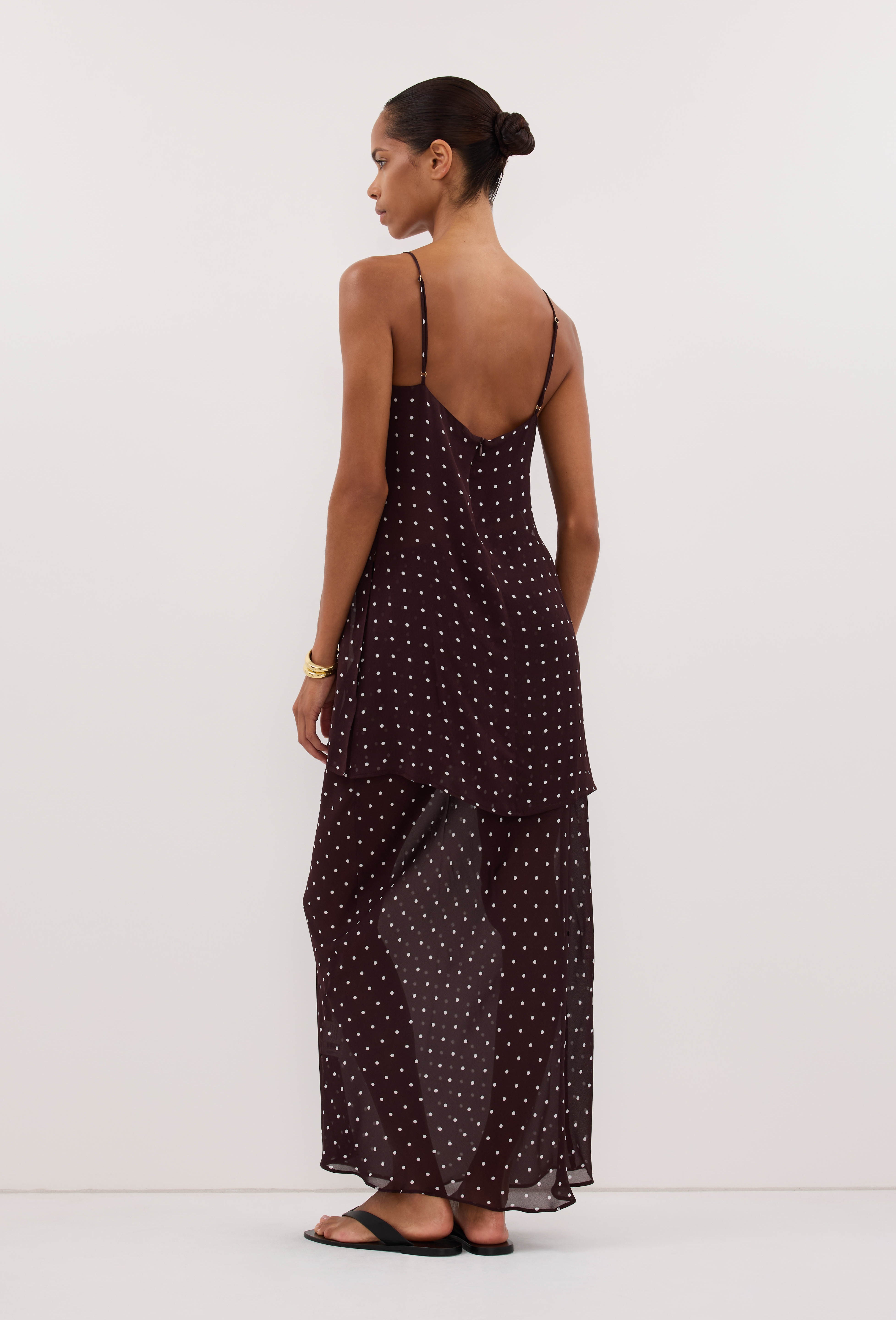 VANESSA BITTER CHOC SLEEVELESS SPOT CAMI TOP