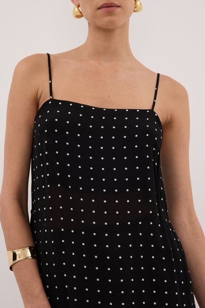 Stas wearing VANESSA BLACK SLEEVELESS SPOT CAMI TOP