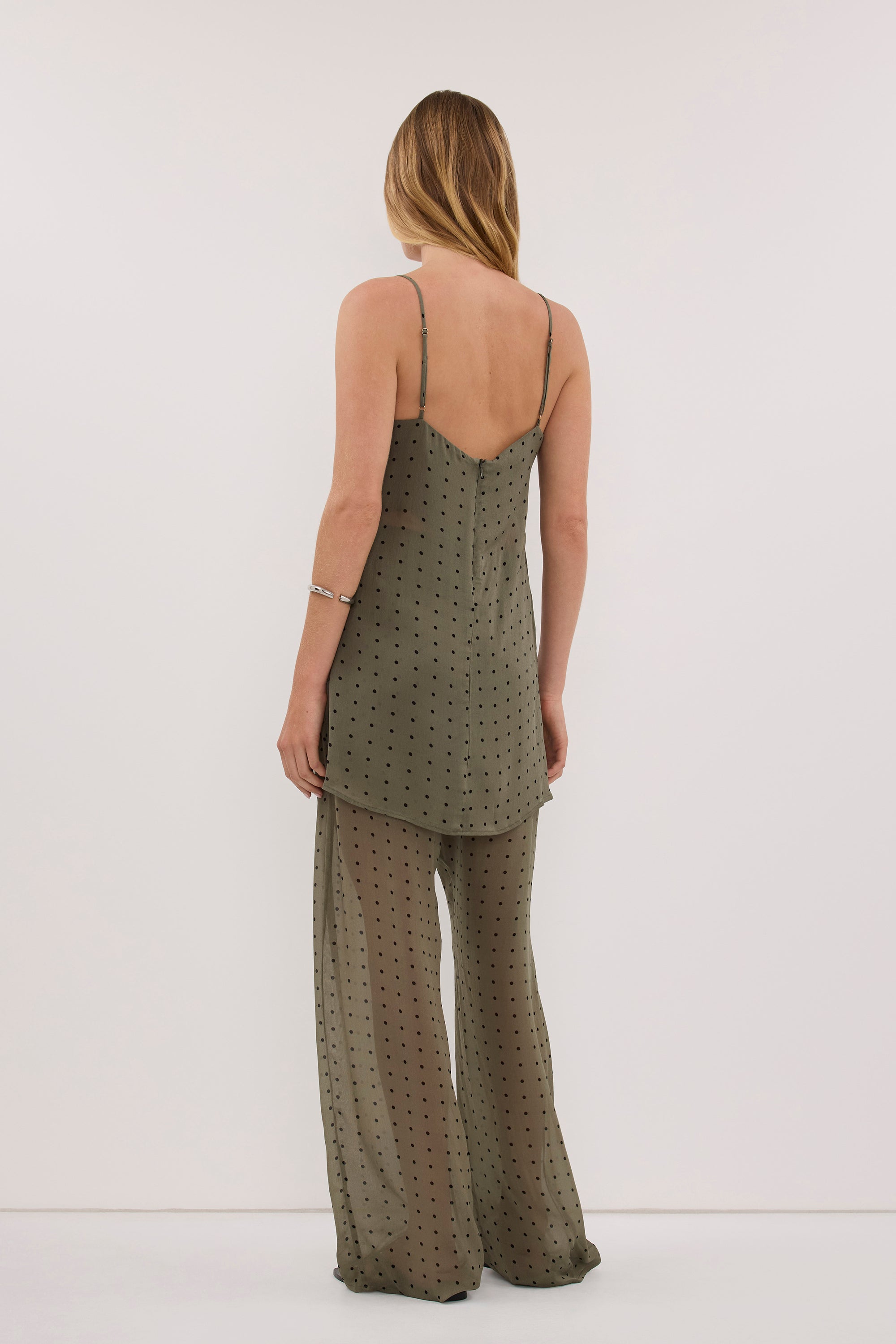 VANESSA KHAKI SLEEVELESS SPOT CAMI TOP