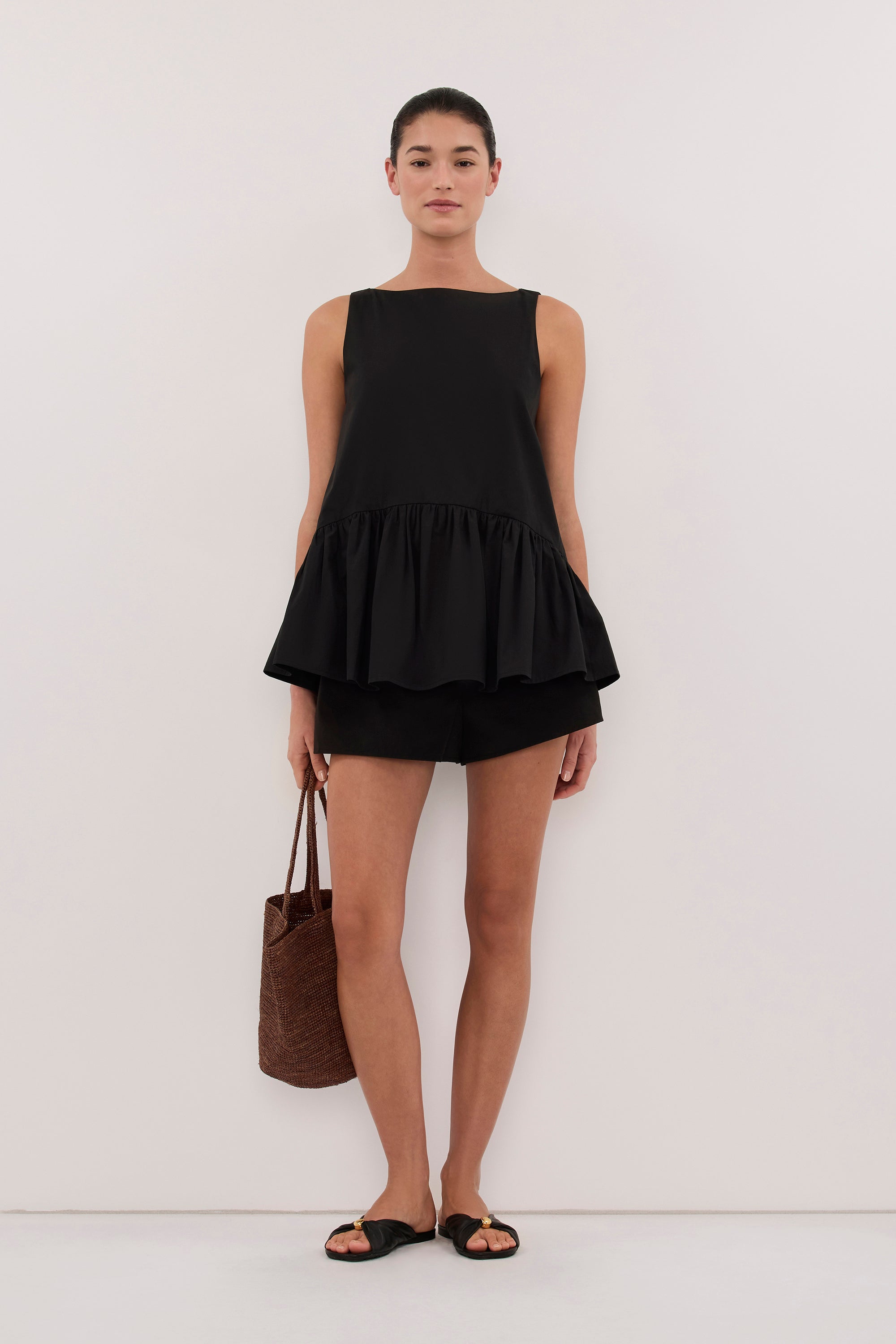 JO BLACK COTTON DROP WAIST TOP