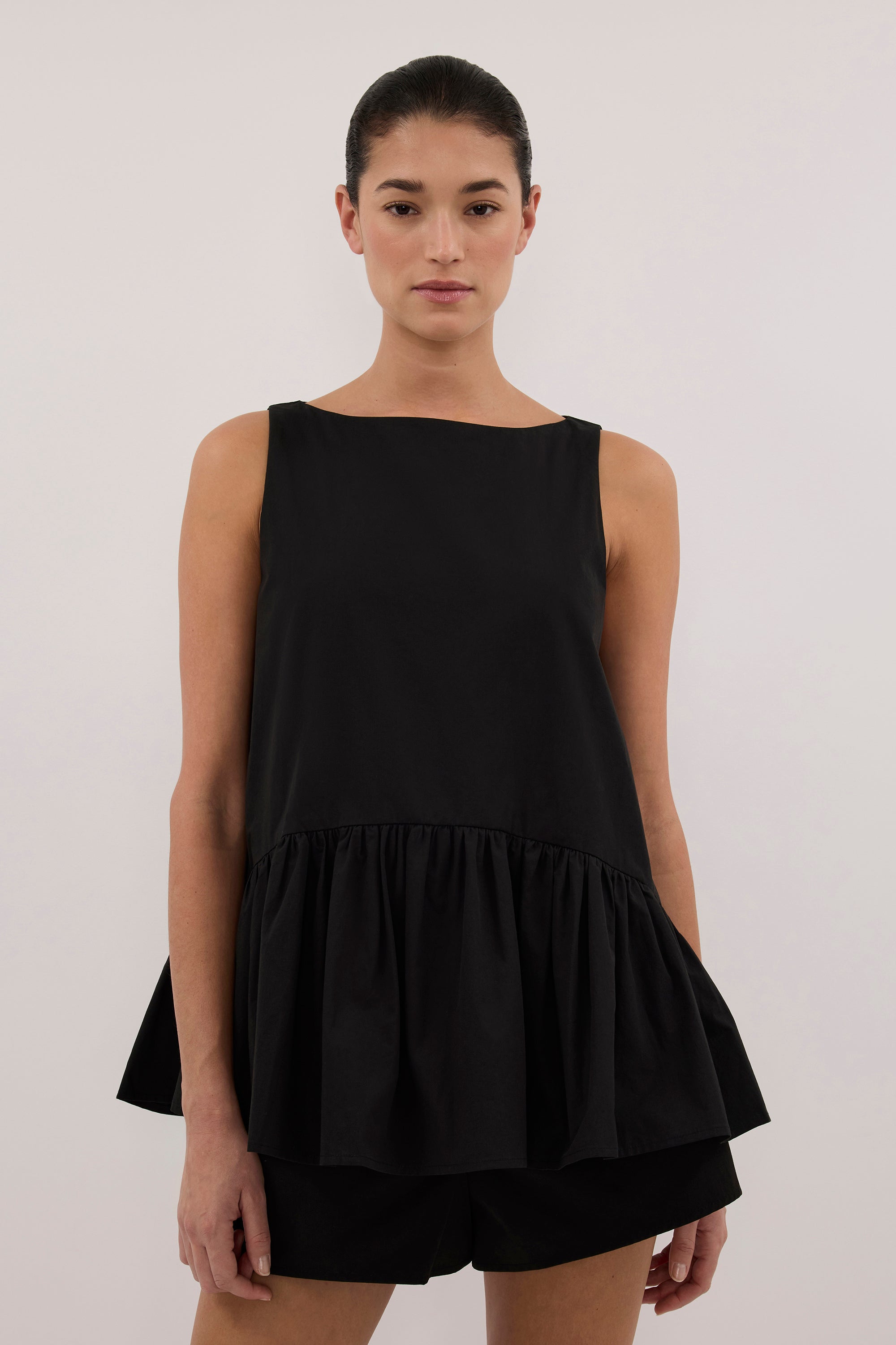 JO BLACK COTTON DROP WAIST TOP