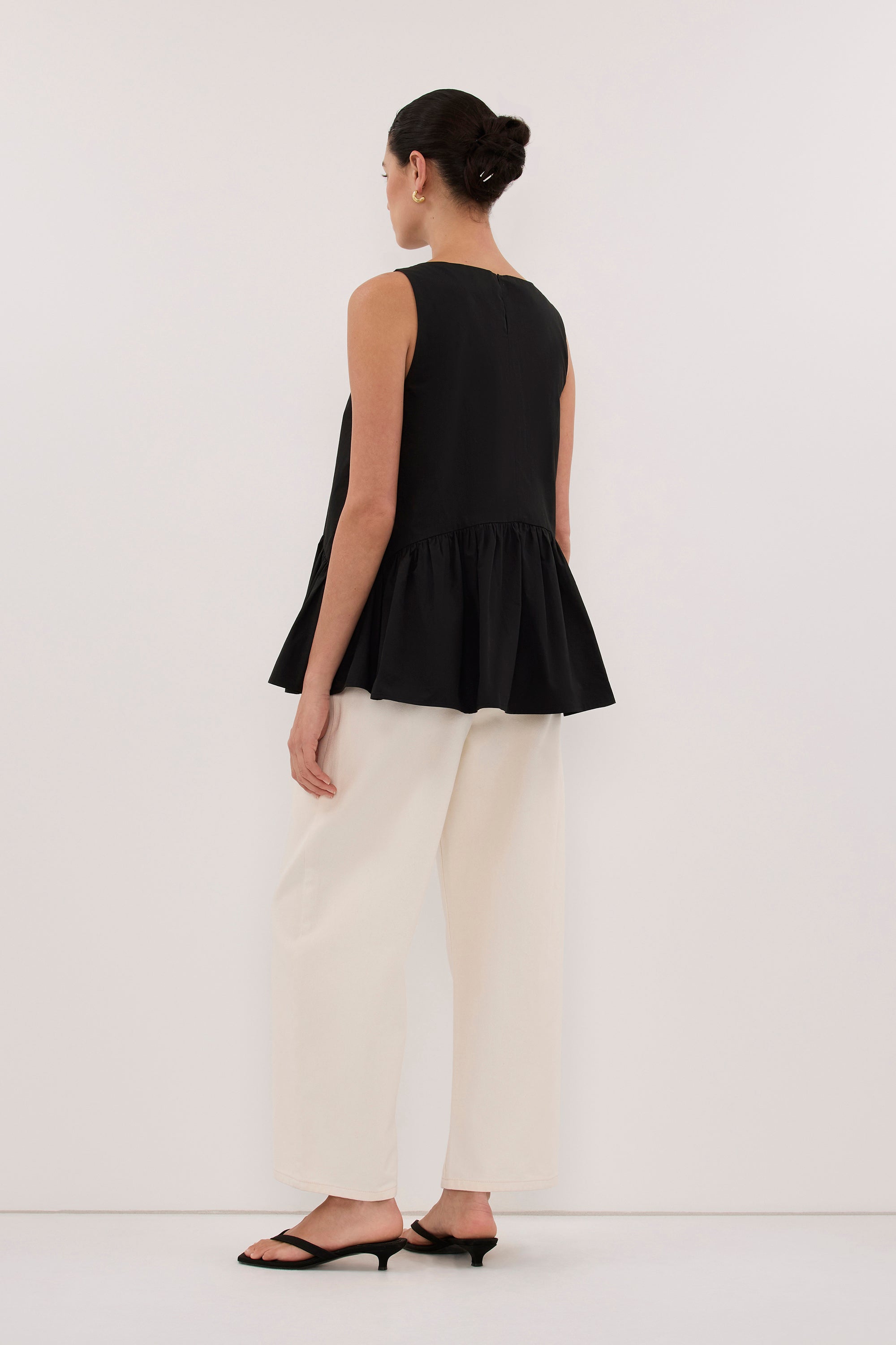JO BLACK COTTON DROP WAIST TOP