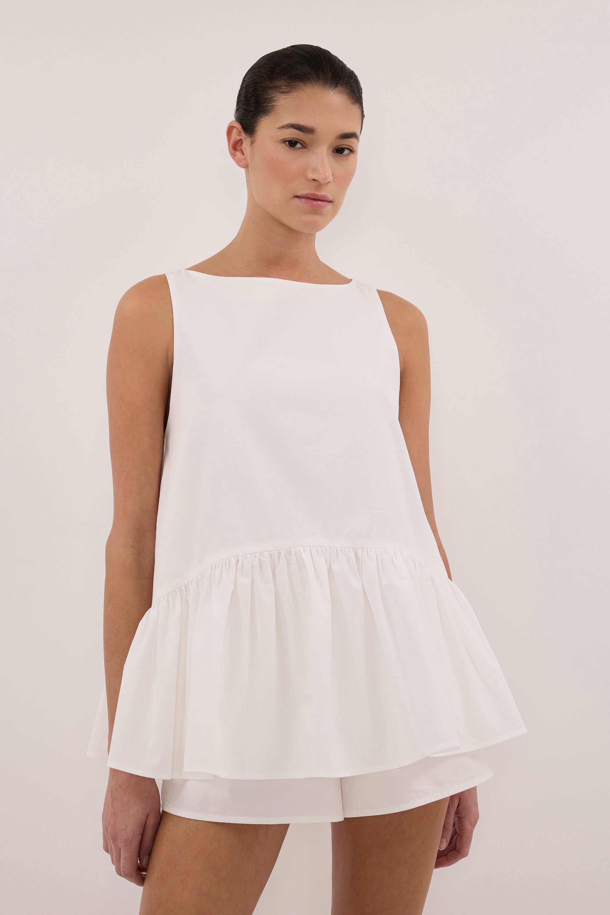 JO WHITE COTTON DROP WAIST TOP
