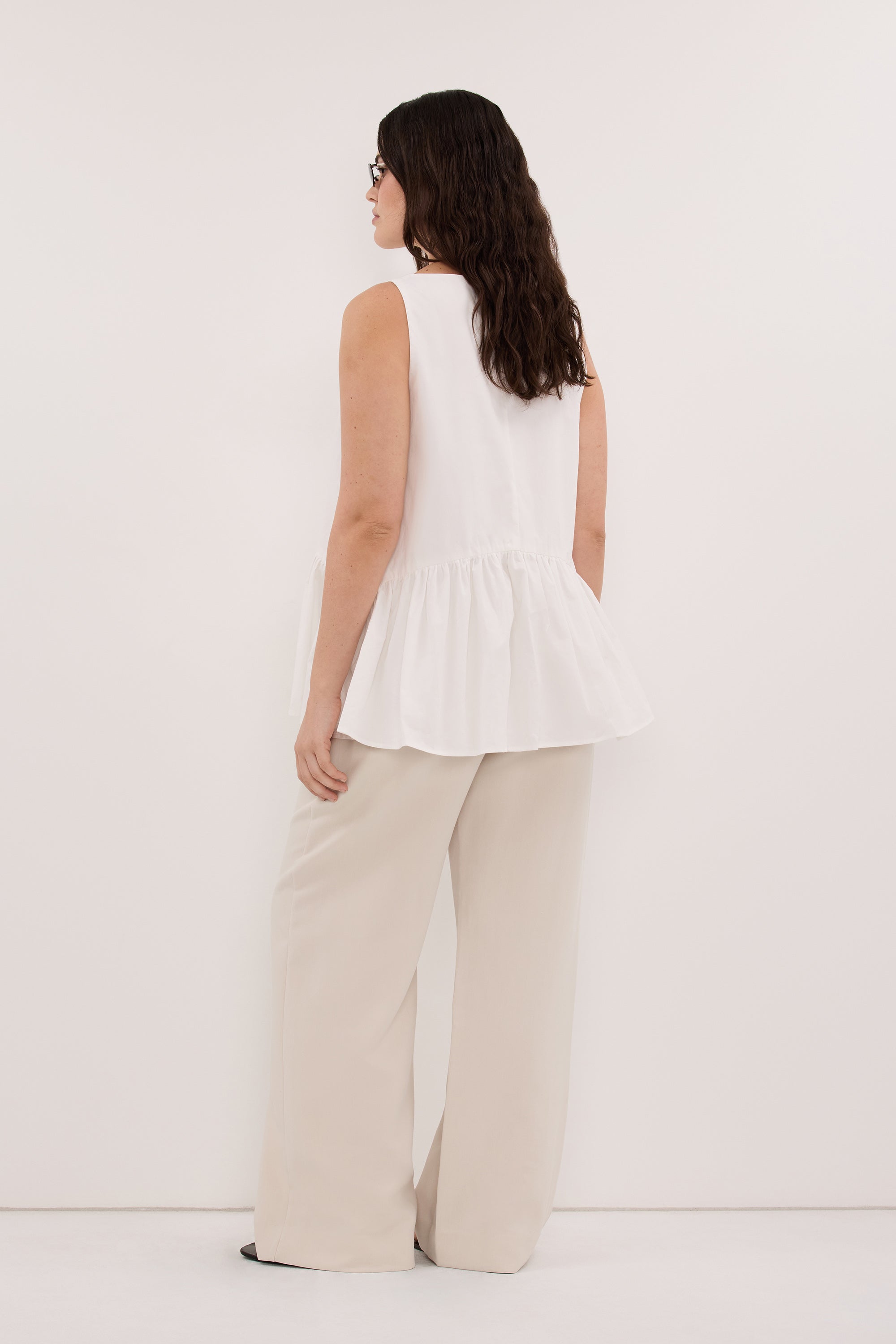 JO WHITE COTTON DROP WAIST TOP