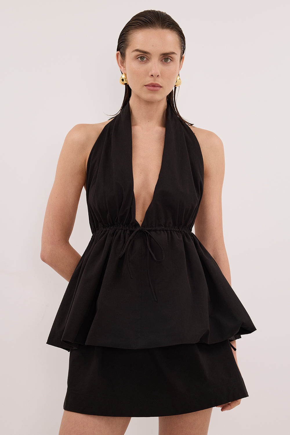 TAMMY BLACK SLEEVELESS COTTON HALTER TOP