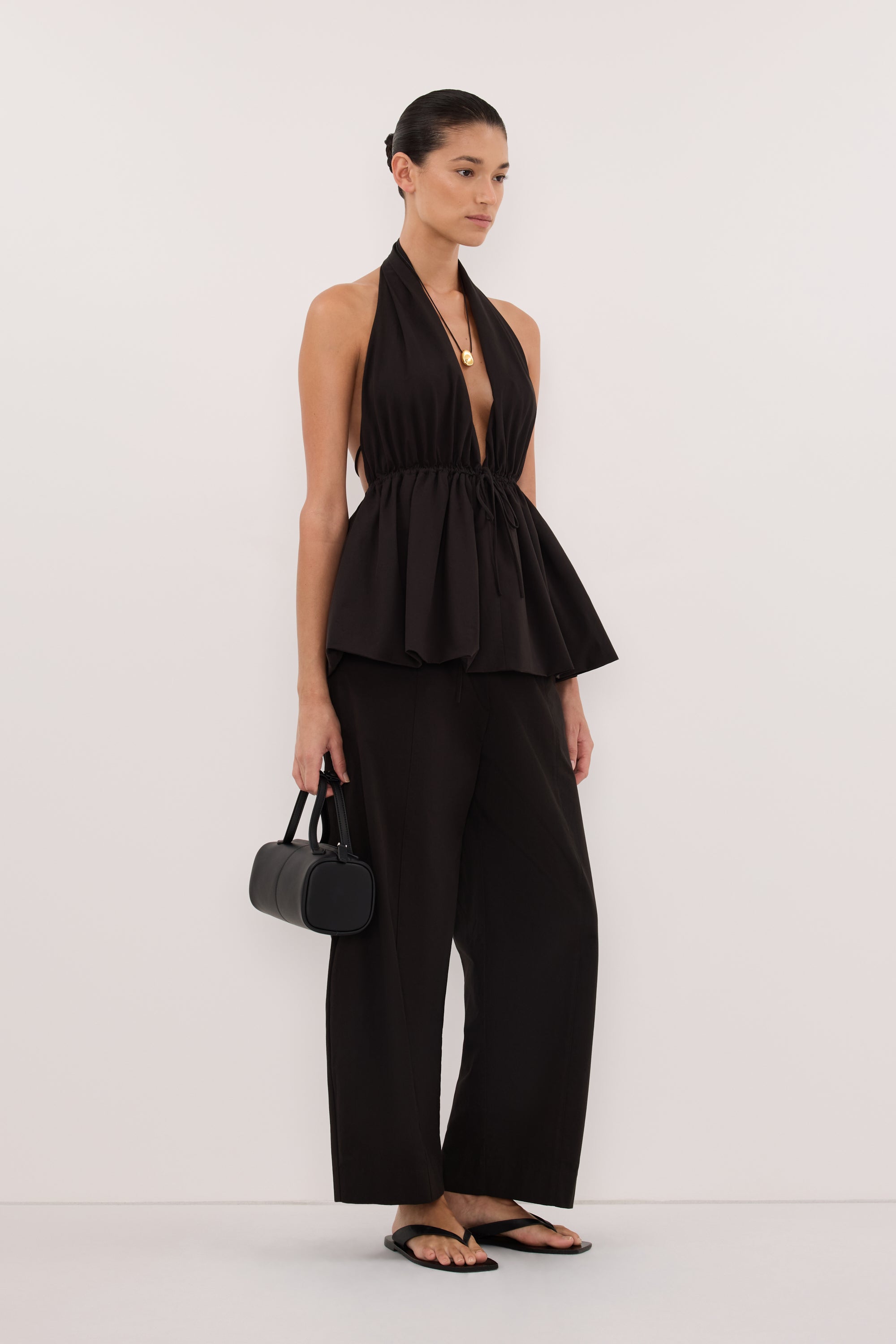 TAMMY BLACK SLEEVELESS COTTON HALTER TOP