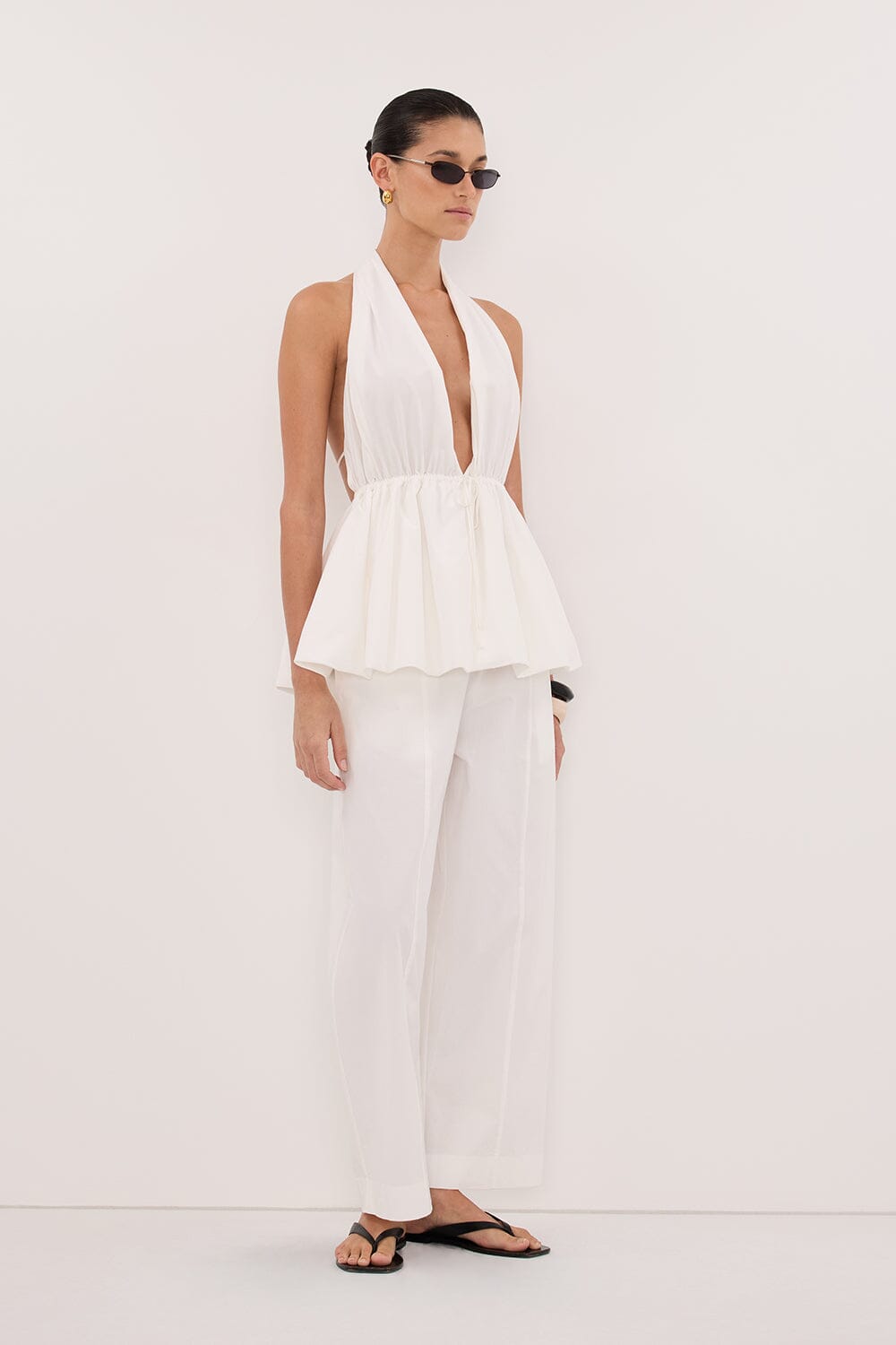 TAMMY WHITE SLEEVELESS COTTON HALTER TOP