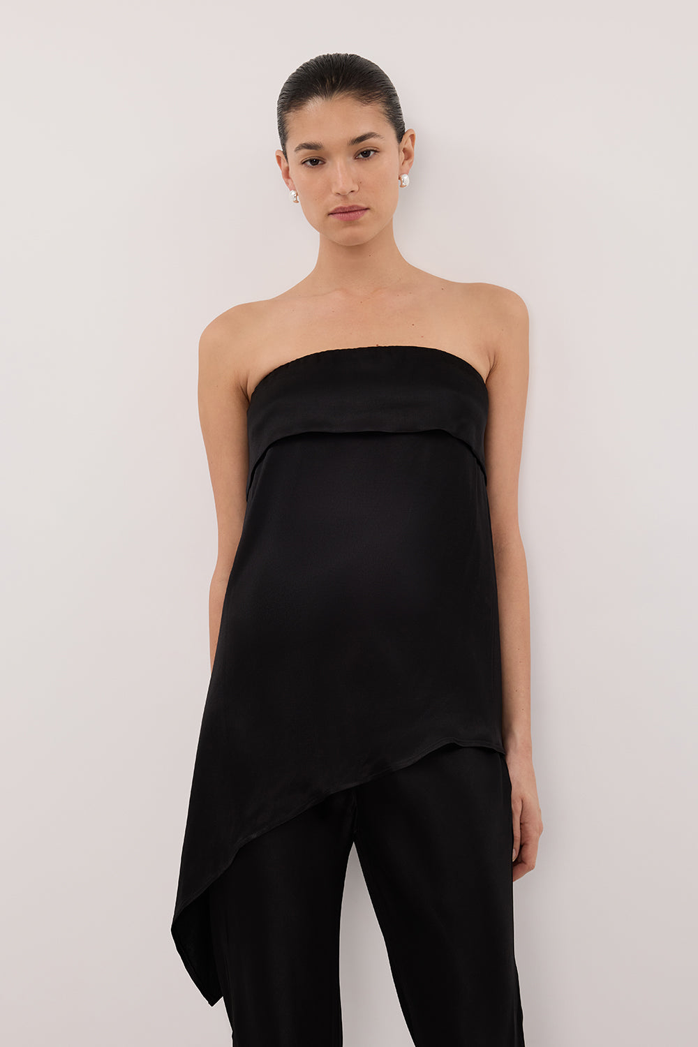 SANDER BLACK STRAPLESS SATIN TOP