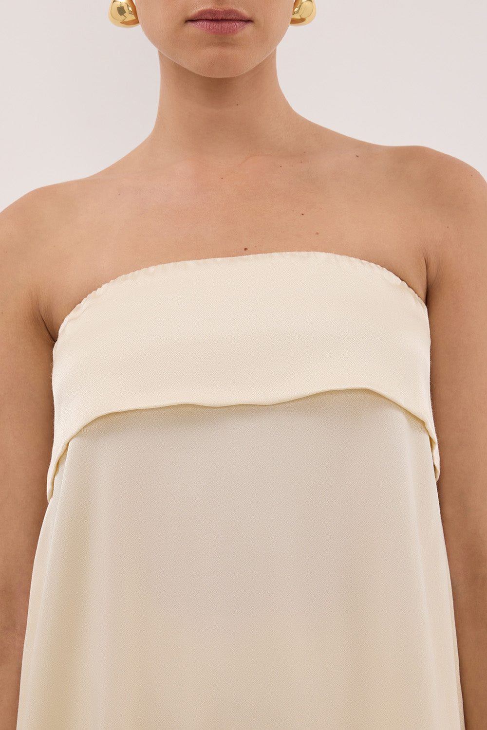 SANDER CREAM STRAPLESS SATIN TOP