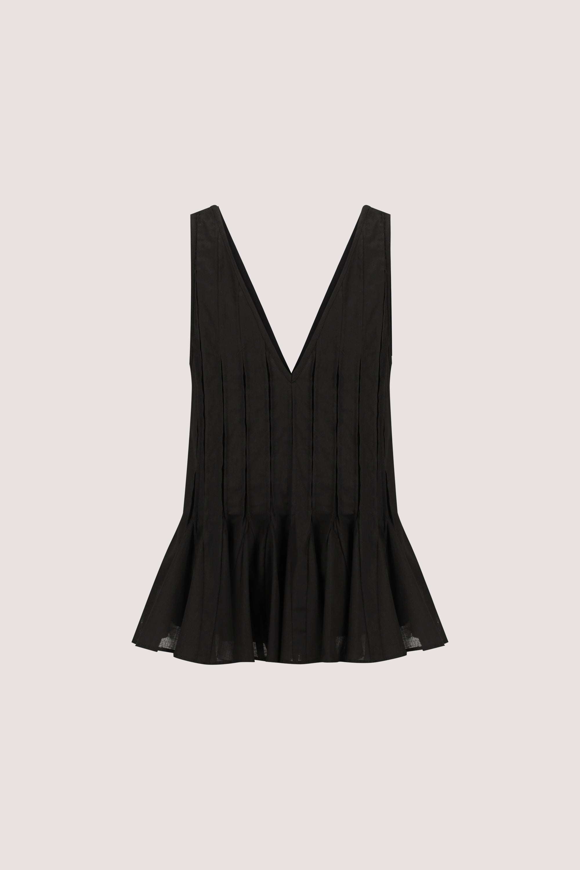 PIXIE BLACK LINEN GODET TOP